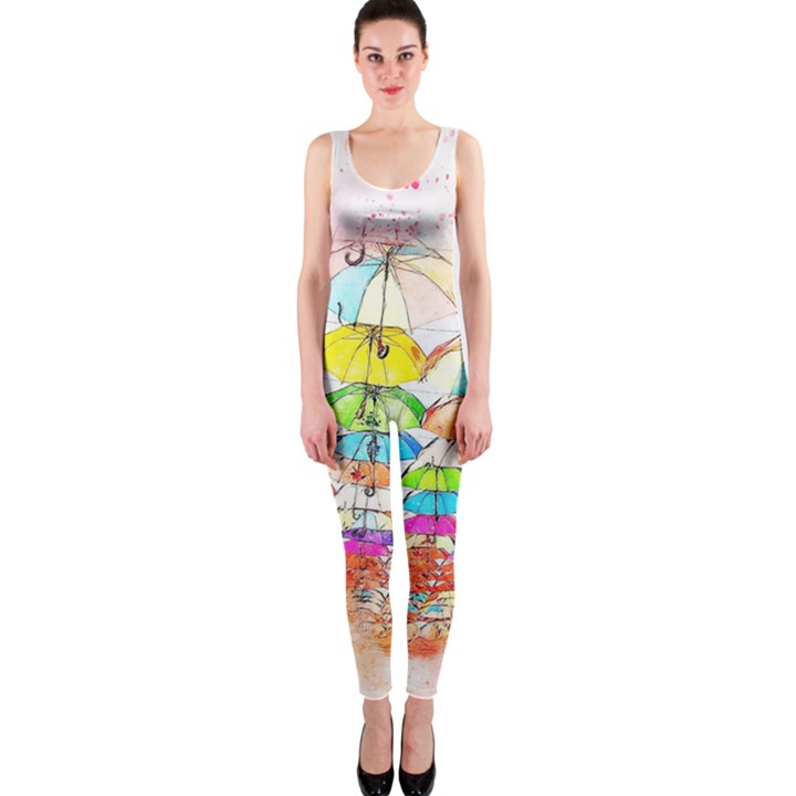 Umbrella Art Abstract Watercolor One Piece Catsuit