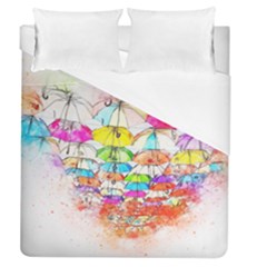 Umbrella Art Abstract Watercolor Duvet Cover (queen Size) by Nexatart