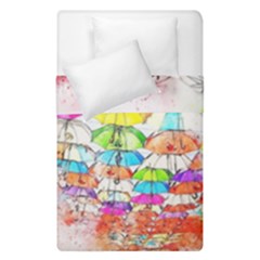 Umbrella Art Abstract Watercolor Duvet Cover Double Side (single Size) by Nexatart