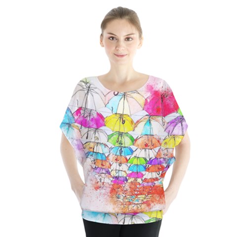 Umbrella Art Abstract Watercolor Blouse by Nexatart