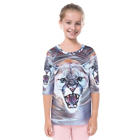 Cougar Animal Art Swirl Decorative Kids  Quarter Sleeve Raglan Tee by Nexatart