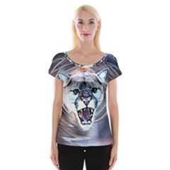 Cougar Animal Art Swirl Decorative Cap Sleeve Tops by Nexatart