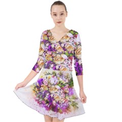 Flowers Bouquet Art Nature Quarter Sleeve Front Wrap Dress	 by Nexatart