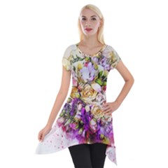 Flowers Bouquet Art Nature Short Sleeve Side Drop Tunic by Nexatart