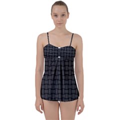 Background Weaving Black Metal Babydoll Tankini Set by Nexatart