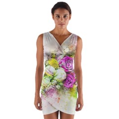 Flowers Bouquet Art Nature Wrap Front Bodycon Dress by Nexatart