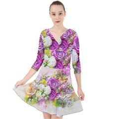 Flowers Bouquet Art Nature Quarter Sleeve Front Wrap Dress	 by Nexatart