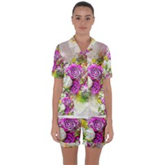 Flowers Bouquet Art Nature Satin Short Sleeve Pyjamas Set by Nexatart