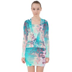 Background Art Abstract Watercolor V-neck Bodycon Long Sleeve Dress by Nexatart