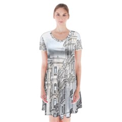 Architecture Building Design Short Sleeve V-neck Flare Dress by Nexatart