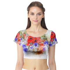 Flowers Bouquet Art Nature Short Sleeve Crop Top by Nexatart