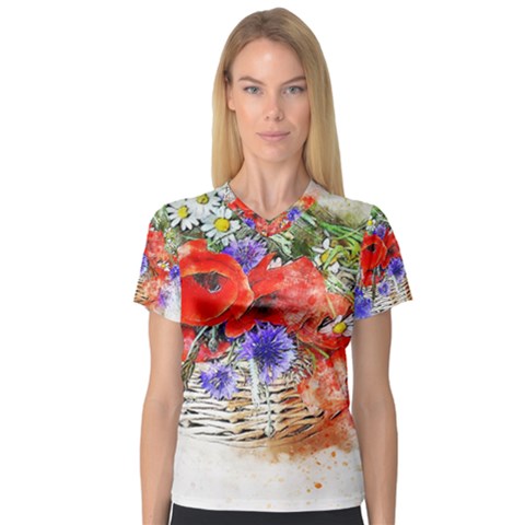 Flowers Bouquet Art Nature V-neck Sport Mesh Tee by Nexatart