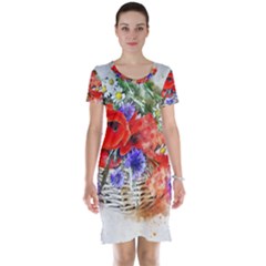 Flowers Bouquet Art Nature Short Sleeve Nightdress by Nexatart