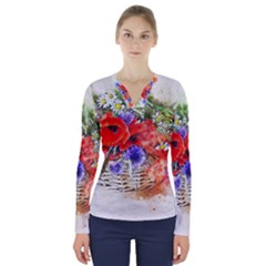 Flowers Bouquet Art Nature V-neck Long Sleeve Top by Nexatart