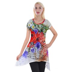 Flowers Bouquet Art Nature Short Sleeve Side Drop Tunic by Nexatart