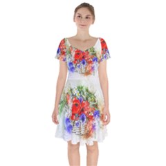 Flowers Bouquet Art Nature Short Sleeve Bardot Dress by Nexatart