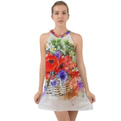 Flowers Bouquet Art Nature Halter Tie Back Chiffon Dress