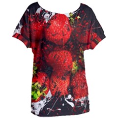 Strawberry Fruit Food Art Abstract Women s Oversized Tee by Nexatart