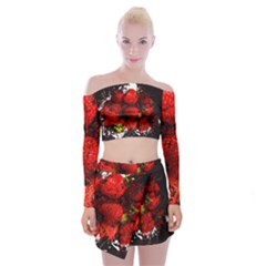 Strawberry Fruit Food Art Abstract Off Shoulder Top With Mini Skirt Set by Nexatart