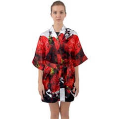 Strawberry Fruit Food Art Abstract Quarter Sleeve Kimono Robe by Nexatart