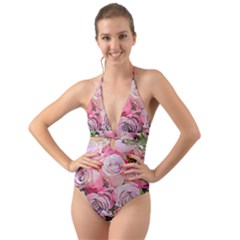 Flowers Bouquet Wedding Art Nature Halter Cut-out One Piece Swimsuit