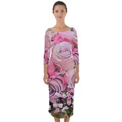 Flowers Bouquet Wedding Art Nature Quarter Sleeve Midi Bodycon Dress by Nexatart