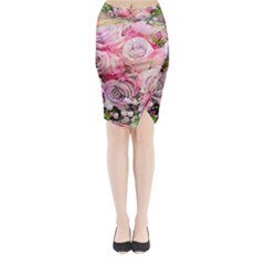 Flowers Bouquet Wedding Art Nature Midi Wrap Pencil Skirt by Nexatart