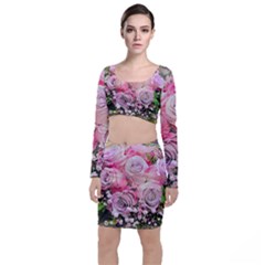 Flowers Bouquet Wedding Art Nature Long Sleeve Crop Top & Bodycon Skirt Set