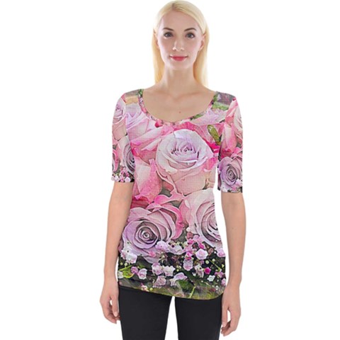 Flowers Bouquet Wedding Art Nature Wide Neckline Tee by Nexatart