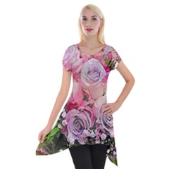 Flowers Bouquet Wedding Art Nature Short Sleeve Side Drop Tunic by Nexatart