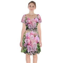 Flowers Bouquet Wedding Art Nature Short Sleeve Bardot Dress by Nexatart