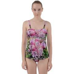 Flowers Bouquet Wedding Art Nature Twist Front Tankini Set by Nexatart