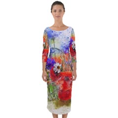 Flowers Bouquet Art Nature Quarter Sleeve Midi Bodycon Dress by Nexatart