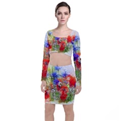 Flowers Bouquet Art Nature Long Sleeve Crop Top & Bodycon Skirt Set by Nexatart