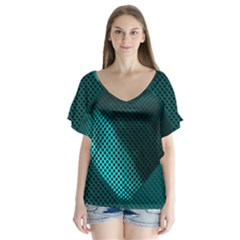 Background Sphere Ball Metal Blue V-neck Flutter Sleeve Top by Nexatart