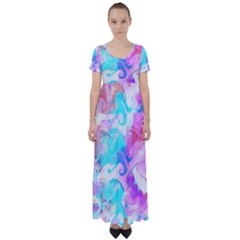 Background Art Abstract Watercolor Pattern High Waist Short Sleeve Maxi Dress