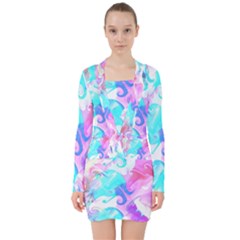 Background Art Abstract Watercolor Pattern V-neck Bodycon Long Sleeve Dress by Nexatart