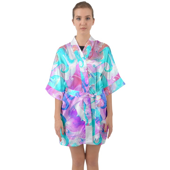 Background Art Abstract Watercolor Pattern Quarter Sleeve Kimono Robe