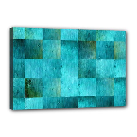 Background Squares Blue Green Canvas 18  X 12  by Nexatart