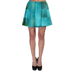 Background Squares Blue Green Skater Skirt by Nexatart