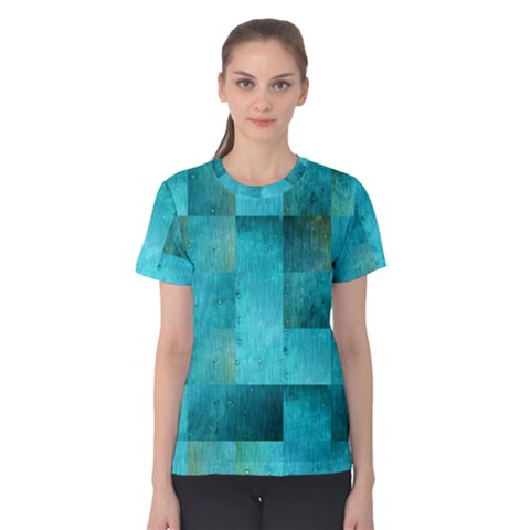 Background Squares Blue Green Women s Cotton Tee by Nexatart