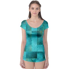 Background Squares Blue Green Boyleg Leotard  by Nexatart