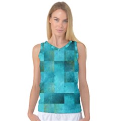 Background Squares Blue Green Women s Basketball Tank Top by Nexatart