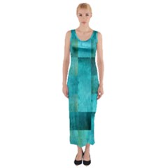 Background Squares Blue Green Fitted Maxi Dress by Nexatart