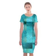 Background Squares Blue Green Classic Short Sleeve Midi Dress