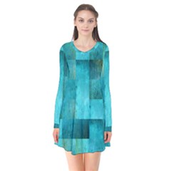 Background Squares Blue Green Flare Dress by Nexatart