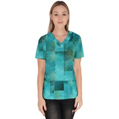 Background Squares Blue Green Scrub Top by Nexatart