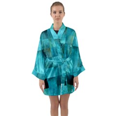 Background Squares Blue Green Long Sleeve Kimono Robe by Nexatart