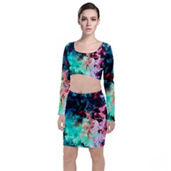 Background Art Abstract Watercolor Long Sleeve Crop Top & Bodycon Skirt Set by Nexatart