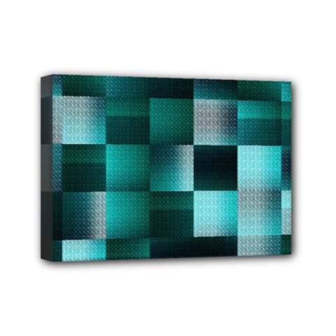 Background Squares Metal Green Mini Canvas 7  X 5  by Nexatart